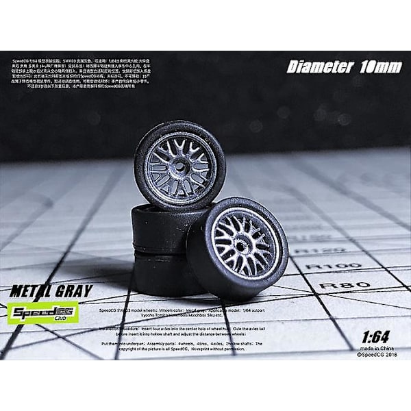 Speedcg 1/64 ABS-hjul med gummidæk Type C Modificerede dele Diameter 10mm Til modelbilracerbil Legetøj Hotwheels Tomica