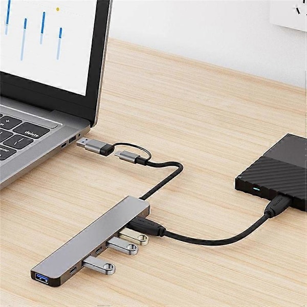 2217TU 7-i-1 Laptop Tablet USB Hub Udvidelses Dock USB 3.0 / USB-C Multi-Port Adapter