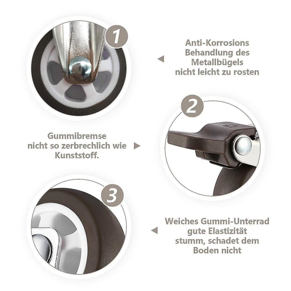 M10 gjengede stamsvinghjul i gummi for håndtralle, arbeidsbord, møbelhjul, 2 tommer, gjengediameter: 10 mm, lengde 25 mm, 2 stk