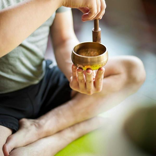 3,2 tommers tibetansk syngeskål meditasjonsyoga meditasjonsskål i trepinnepute