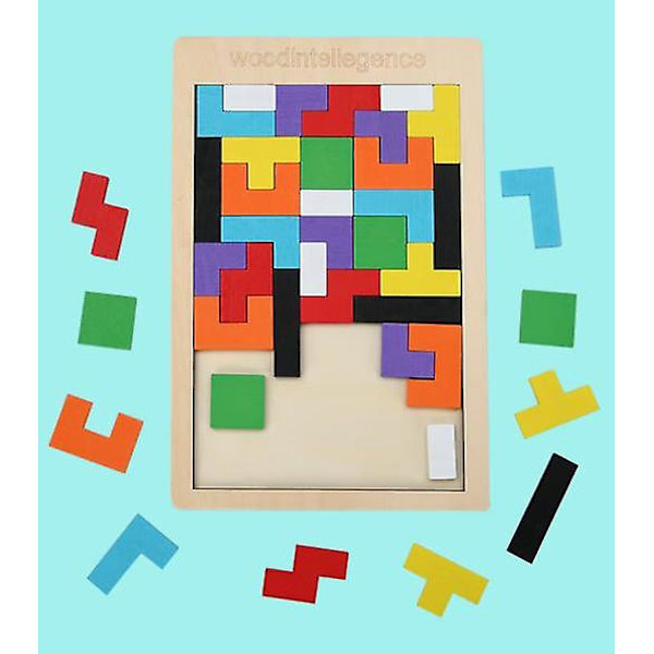 2 stk. Træpuslespil \"tangram Tetris\" - Lærende puslespil - Farverige trælegetøj til børn - Undervisningspuslespil - Lærende gavelegetøj