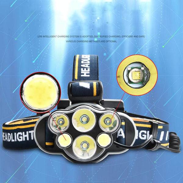 6 LED:n tehokas otsalamppu T6 COB -päälamppu taskulamppu kalastukseen