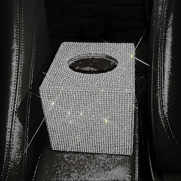 Firkantet Vevboks Bling Bling Krystall Rhinestone Vevbeholder Skinnende Vev Oppbevaringsboks Mote Skrivebordsdekorasjon Vev Organizer For Bil Hjem