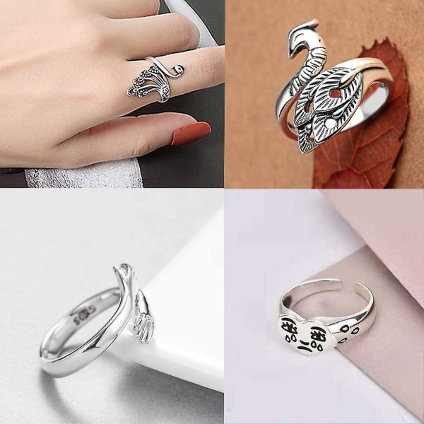 9 stk Vintage Punk Ringer Blekksprut Drage Slange Justerbar Ring