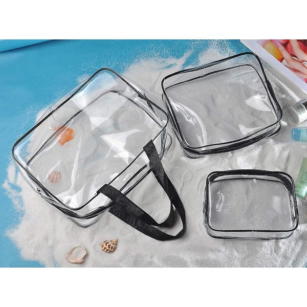 Wekity 3-delt gennemsigtig kosmetiktaske, vandtæt plastik rejsekosmetiktaske, vandtæt gennemsigtig pvc rejsetaske (kaffe)