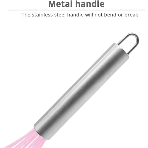 Køkken Silikone Piskeris, Ballon Mini Trådpiskeris, Rustfrit Stål & Silikone Non-Stick Belægning Hånd Æggepisker (Pink, 25 cm)