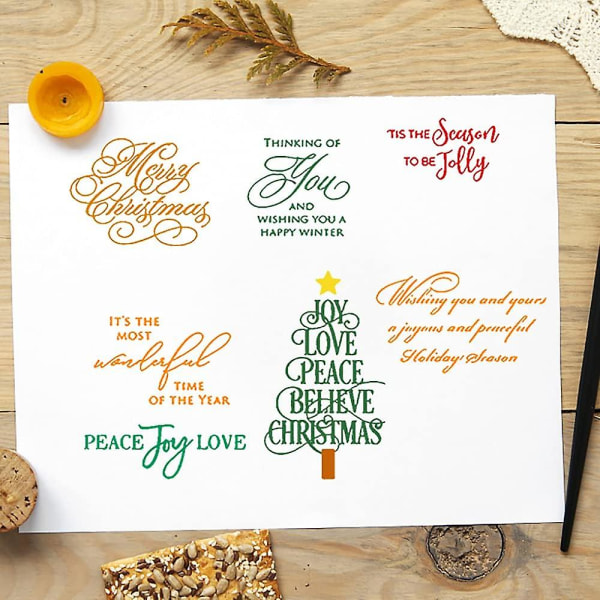 Hyvää joulua siunaussanojen kirkkaat postimerkit – tee itse tehtyjä scrapbooking-kumitiivisteitä