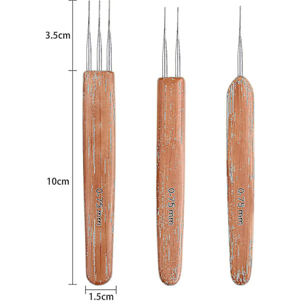 3 kappaletta bambu dreadlock-koukkuja 0,75 mm dreadlock-koukkuja