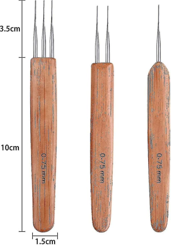 3-pack bambu dreadlock-nålar 0,75 mm
