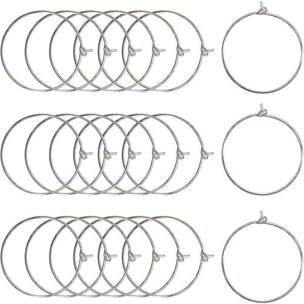 100 stk Vinglas Charm Ringe - Sølvbelagte åbne springringe
