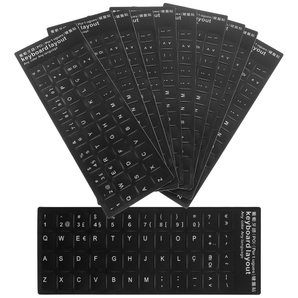 10 stk Keyboard Stickers Sort baggrund med hvidt bogstav