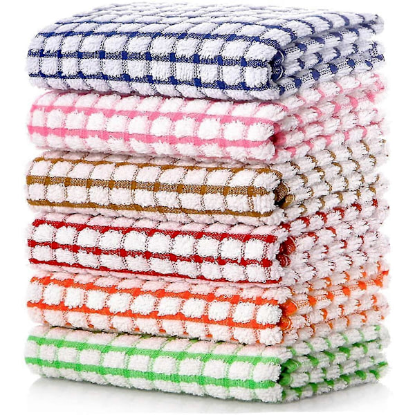 Disktrasor för köket, 40 cm x 63 cm Bulk Bomullsdisktrasor, 6-pack Diskhanddukar för Torkning av Disk, Köksdukar och Disktrasor