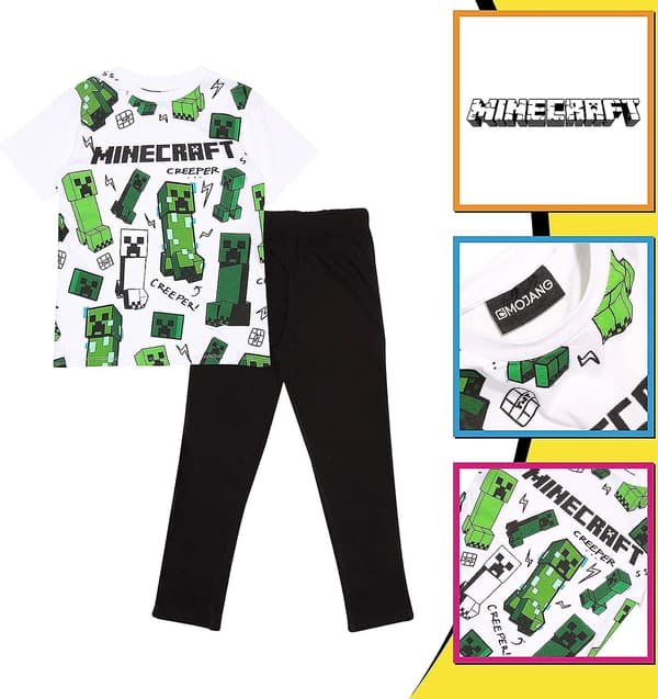 Minecraft Glitching Creeper Lang Pyjamas Sett, Barn, 4-15 År, Hvit, Offisiell Vare