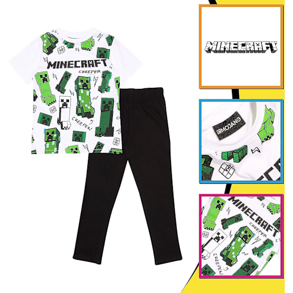 Minecraft Glitching Creeper Lang Pyjamasæt, Børn, 4-15 År, Hvid, Officiel Vare