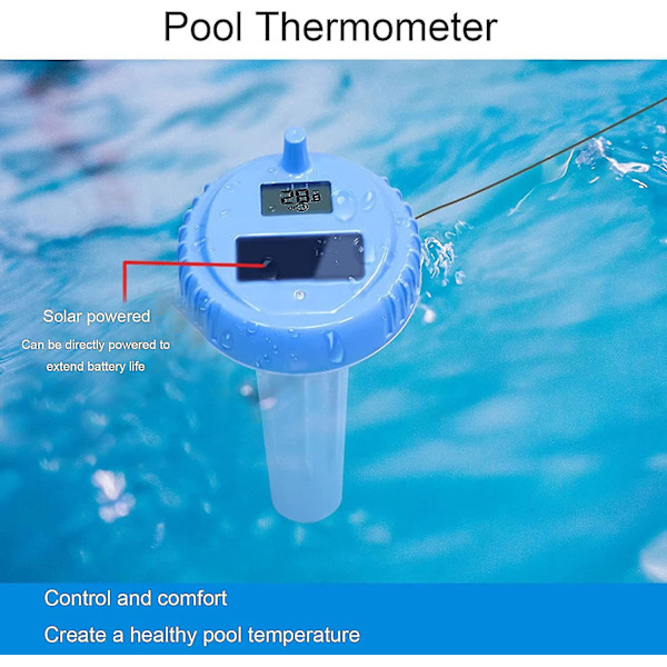 Enkel å lese flytende bassengtermometer, trådløs vanntermometer med solenergi for svømming