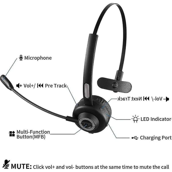 Bluetooth-headset, V5.0 trådløst forretningsheadset med bommikrofon