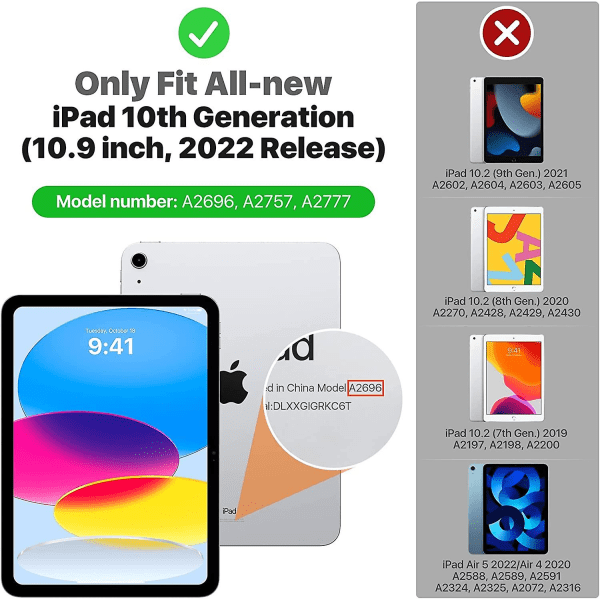 Svart fodral för iPad 10:e generationen 2022 10,9 tum, Flip Soft Tpu bakre omslagsfodral med halvtransparent stativskydd stöttåligt fodral Auto Wake/sle