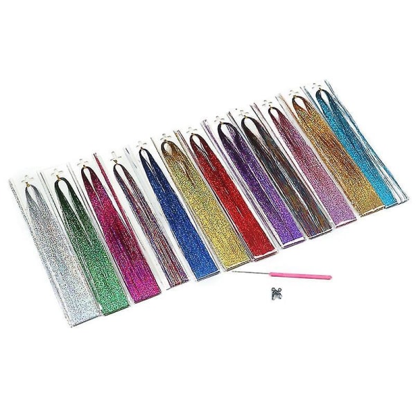 Hår Tinsel Strands Med 12 Farver Hår Tinsel Strands Kit,