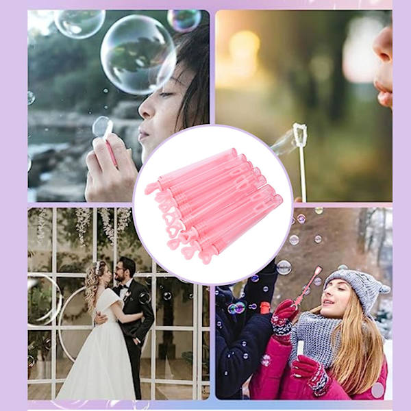 50 st Mini Bubbelpinnar för Barn Hjärtformade Rosa Transparenta Bubbelpinnar Festpresenter för Spelbelöningar Bröllop