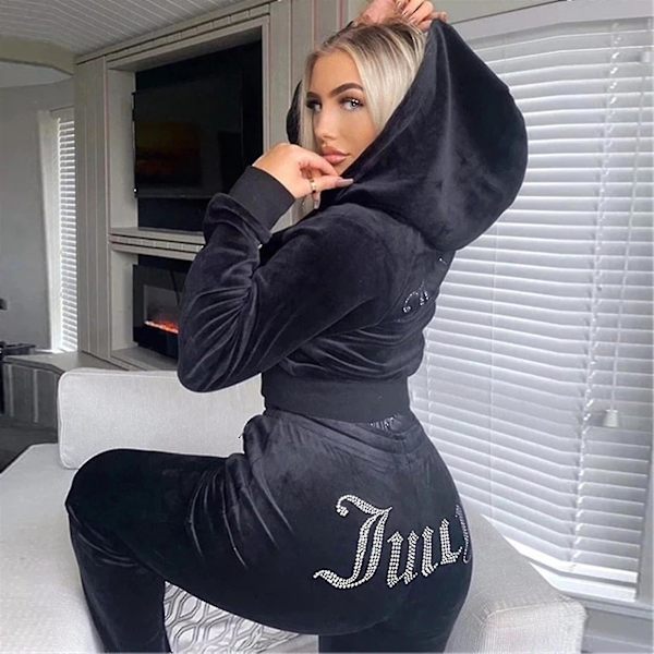 Dam Sammet Träningsdräkt Couture Träningsdräkt Två Delar Set Couture Träningsdräkter Black M