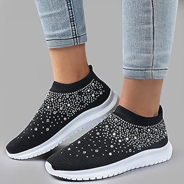 Naisten Kristalli Hengittävä Ortopediset Slip On Kävelykengät, Ultrakevyet Hengittävät Kaari Tukevat Lenkkarit, 41