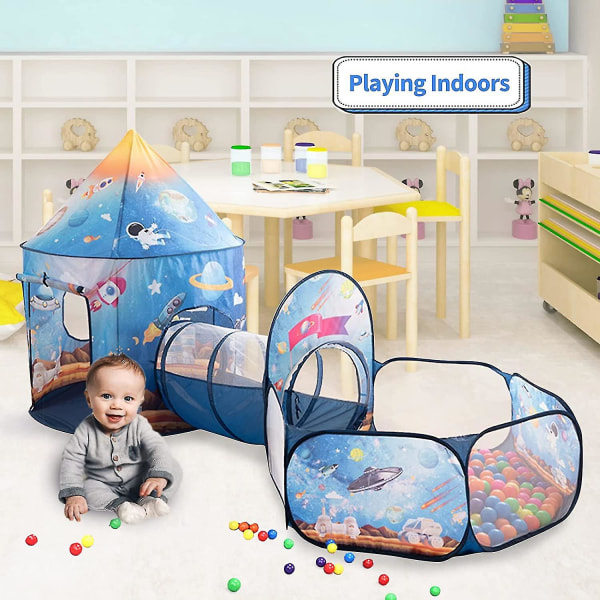 Leketelt for barn, babytunnel og ballgrop Pop-up-telt for barn egnet for innendørs og utendørs bruk for gutter og jenter (space Rocket)