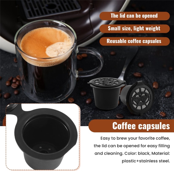 Påfyllbar kaffekapselfilter 5 återanvändbara kapslar Kaffemaskiner med skedborste