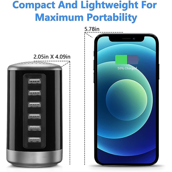 Usb-vægadapter, 30w 6-ports skrivebordsoplader Usb-opladningsstation