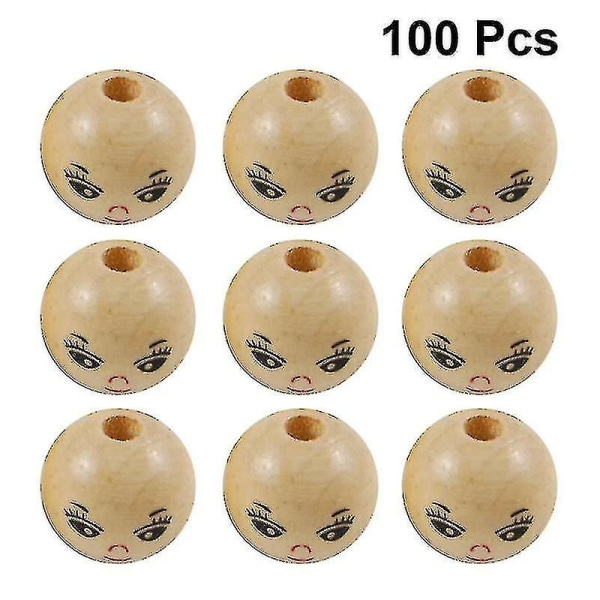 100 st runda träpärlor Diy String Bead Accessory Laughing Face Träpärla (18 mm)