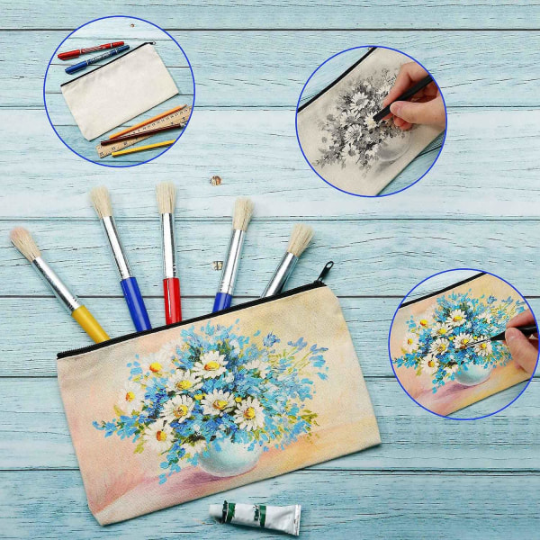 10 stk. Canvasposer med lynlås, Canvas lynlåsposer, penalhus, DIY-poser til rejser, DIY-håndværk, skole C