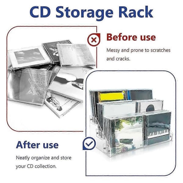3-lags klar akryl CD-holder, kaskaderende CD-oppbevaringsstativ