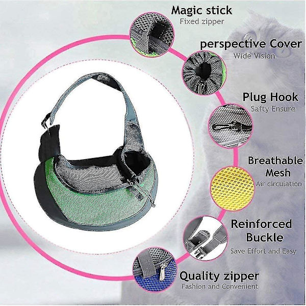 Håndfri Pet Sling Bag for Små Hunder og Katter - Pustende Mesh Skulderpose for Daglig Tur og T-bane