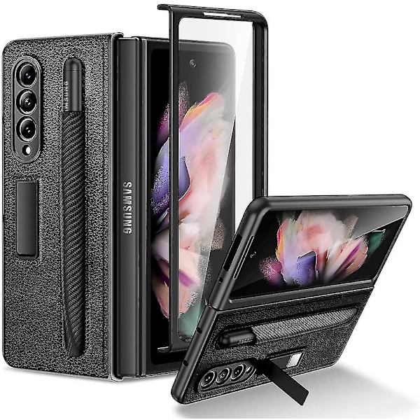 Læderetui Kompatibelt Med Samsung Galaxy Z Fold 3 Med S Pen Holder & Front Screen Protector Black