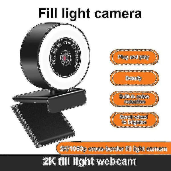 1080p /2k Hd Usb 2.0 Autofokus Webkamera Med Mikrofon Og Led Ringlys Til Stasjonær / Bærbar PC