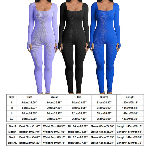 Brannsalg - Dame Jumpsuits Dame Yoga Jumpsuits Trening Ribbet Lang Ermet Sport Jumpsuits Ny Blue XL