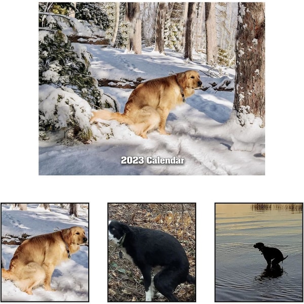 Pooping Dogs-skrivebordskalender 2023-8,26" X8,26" Veggkalender – Veggkalender, Hundebasjing-kalender januar 2023 – desember 2023 Gag-gaver til venner