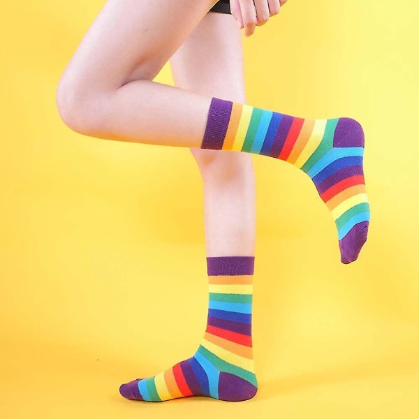 Uformelle lange sokker Søtstripete regnbuesokker Candy Color Mote Elastisitet