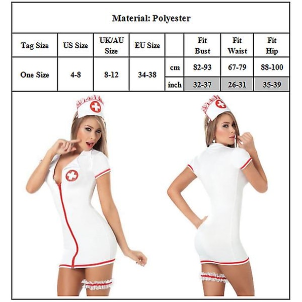 Kvinner Sexy Nurse Cosplay Kostyme Uniform Party Outfit