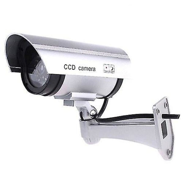 Premium falsk/dummy CCTV-sikkerhetskamera med blinkende LED-lys - Innendørs Utendørs - Sølv