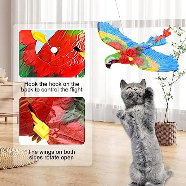 Flygande fågel kattleksak, simulerad fågel interaktiv kattleksak för inomhuskatter Parrot with sound [without battery]