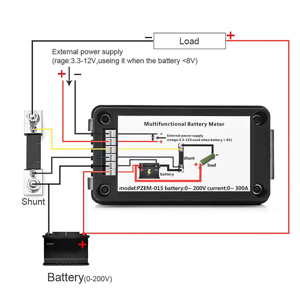 PZEM015 Digital DC 0-200V Spänning Ström med 200A Shunt Bilbatteri Testare Spänningsmätare Monitor 12V 24V 48V