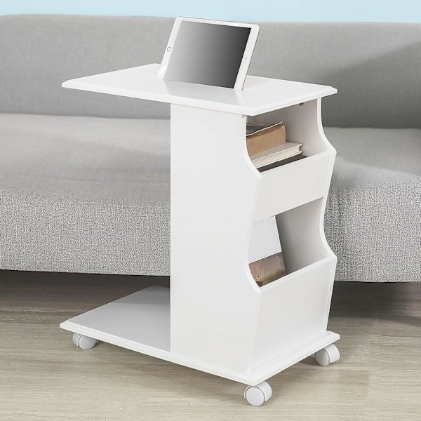 SoBuy Træ Sofa Sidebord Med iPad Telefon Holder Rille På Toppen FBT67-W