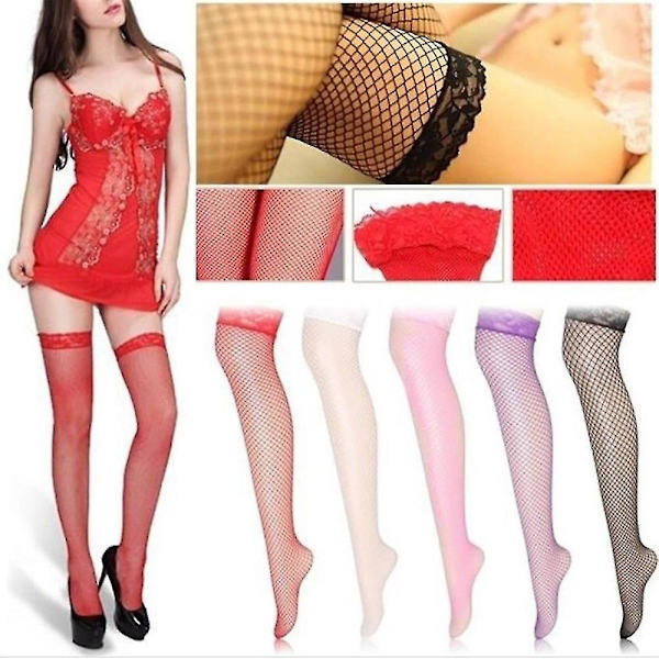 Sexiga Fiskgarnstrumpor Lårgenomskinliga Hål Mesh Knähöga Strumpor Jacquard