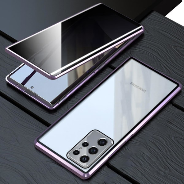 S23 Ultra Privacy Magnetic Case, Dobbeltsidet Fortroligt etui Anti-spion magnet Adsorption Metalramme Hærdet glas Privacy Screen purple