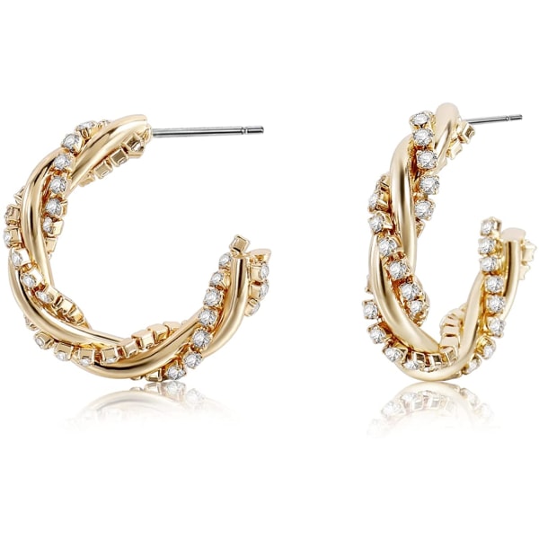 Gold Twist Hoop Earrings Gold Plated Diamond Cubic Zirconia