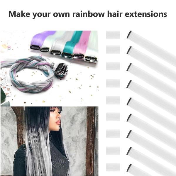 22 tommer farvet hårforlængelse, multi-farve festhøjdepunkter klip i syntetiske hårforlængelser (10 stk hvid)