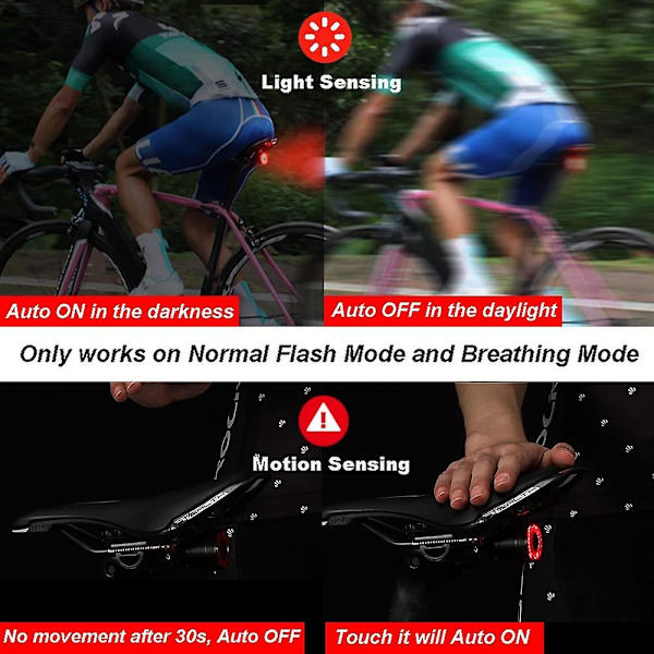 Smart cykel baglygte, bremsesensor baglygter, ultra lysstærk LED advarselscykellygte, USB genopladelig, automatisk tænd/sluk-sensor, IPX6 vandtæt,