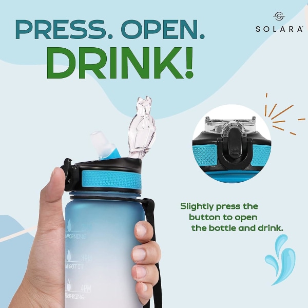 Solara vandflaske med sugerør, vandflaske 1l, vandflasker til kvinder, 32 oz vandflasker med tidsmarkør | Perlelyserød