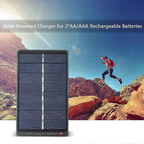2*AA/AAA Oppladbare Batterilader Solcelledrevet Lader 1W 4V Solcellepanel for Batterilading