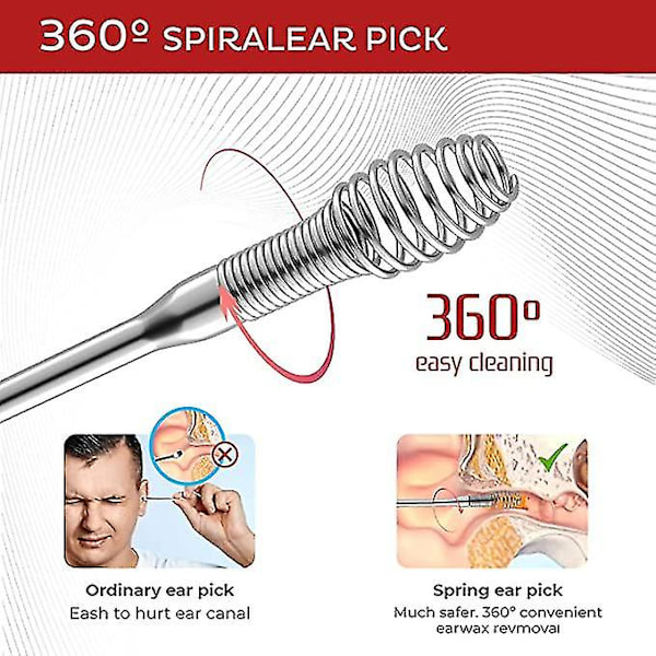 Öronvaxavlägsnare i rostfritt stål, 360° spiral, öronvårdsverktyg